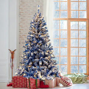 6FT pre ignited hinge chain artificial fir Christmas tree, Christmas tree snowflake flocking person with 750 Christmas branches - V.I.P Digital Presence