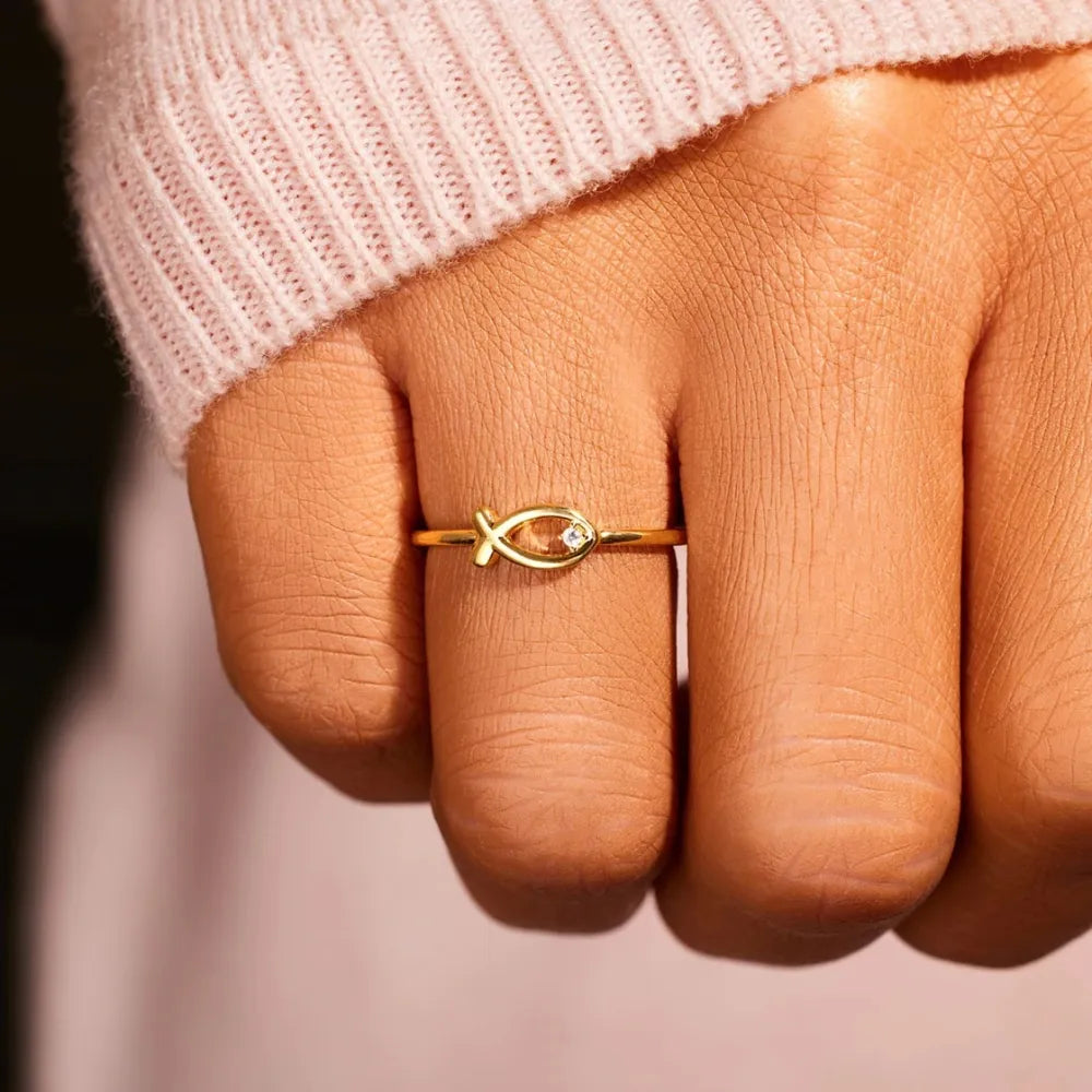 925 Sterling Silver Inlaid Zircon Fish Ring - V.I.P Digital Presence