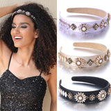 Fashionable Baroque Retro Set Water Diamond Flower Wide Edge Pearl Hair Hoop - V.I.P Digital Presence