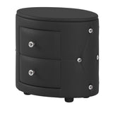 Elegant PU Nightstand with 2 Drawers and Crystal Handle,Fully Assembled Except Legs&Handles,Storage Bedside Table - Black - V.I.P Digital Presence