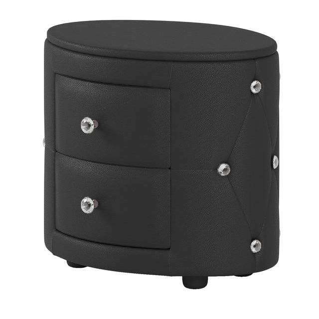 Elegant PU Nightstand with 2 Drawers and Crystal Handle,Fully Assembled Except Legs&Handles,Storage Bedside Table - Black - V.I.P Digital Presence