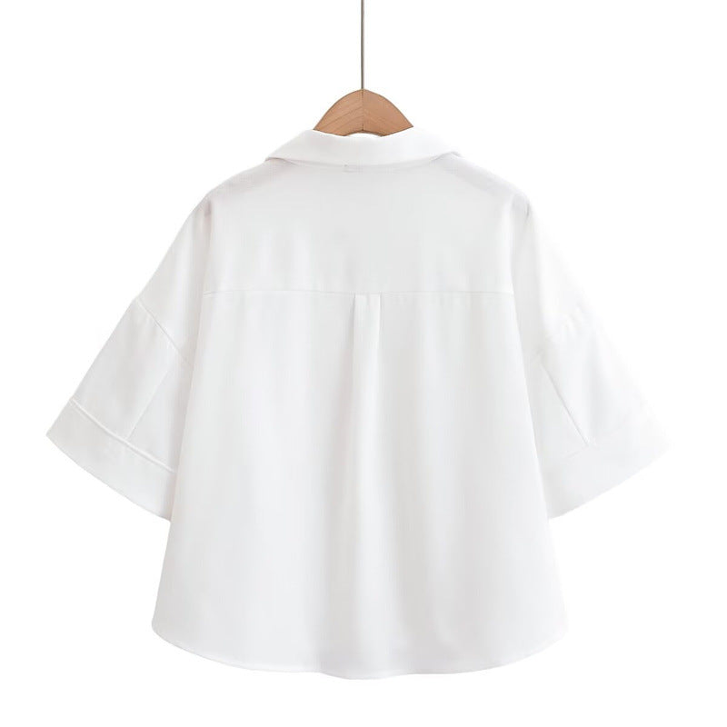 Elegant  Style Women's Fashion Casual Versatile V-Neck Short Sleeve Crop Shirt - V.I.P Digital Presence