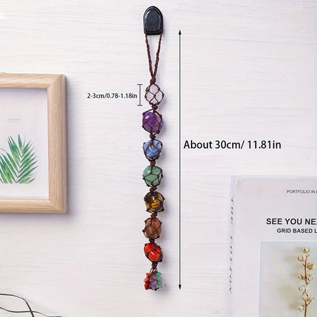 Natural crystal seven color rolling stone car hanging hand woven energy stone shaped mesh bag pendant - V.I.P Digital Presence