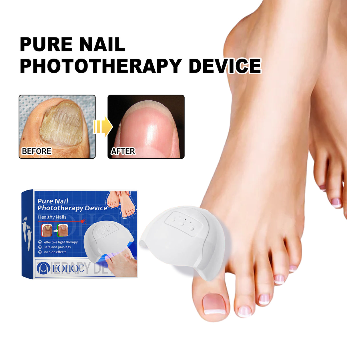 Dispositivo de fototerapia de uñas puro, repara uñas rotas, engrosa y aclara las uñas, limpia suavemente las uñas grises y cuida las uñas.