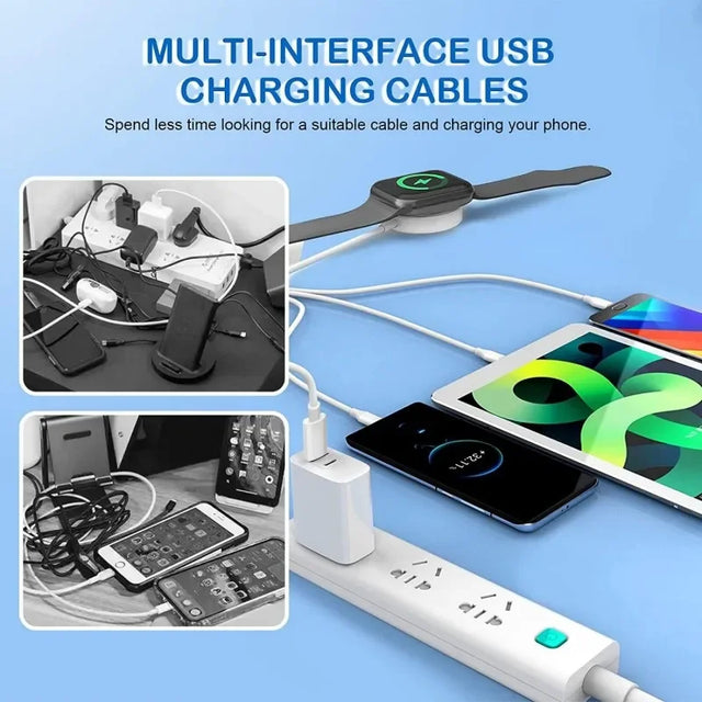 New woven four in one watch wireless charging mobile phone charging cable data cable multiple connectors to choose from - V.I.P Digital Presence