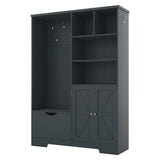 Multi-functional Hall Tree with Storage Shelves Drawers and Cabinet, Elegant Hallway Shoe Cabinet with Bench Antique Blue - V.I.P Digital Presence