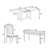 Traditional 6-Piece 78inch Trestle Extendable Dining Table Set with One 18inch Removable Leaf Distressed White - V.I.P Digital Presence