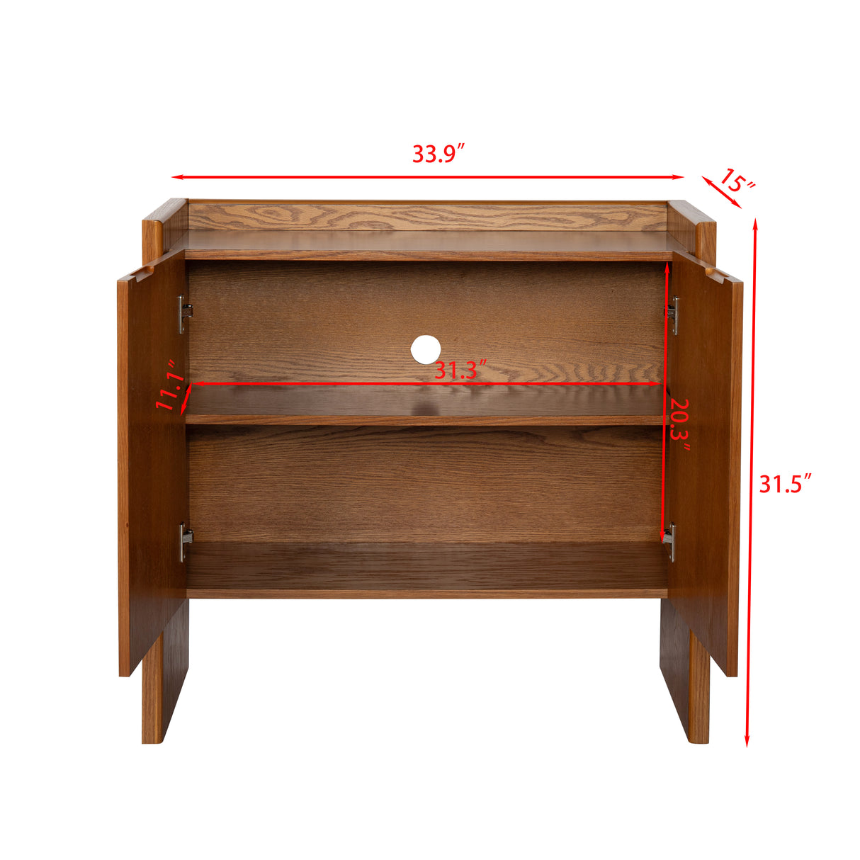 Walnut colored side panels, buffet cabinet with storage, 33.9 inches x 15 inches x 31.5 inches - V.I.P Digital Presence