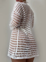 Knitted hollowed out pullover round neck long sleeved bikini swimsuit cover - V.I.P Digital Presence