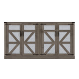 65-Inch Slate Gray Faux Rattan Sideboard with Barn Doors Rustic Sideboard, 4-Door Storage for Living Room, Entryway, Bedroom - V.I.P Digital Presence