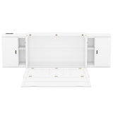 Queen Size Murphy Bed with Shelves, Cabinets and USB Ports,White