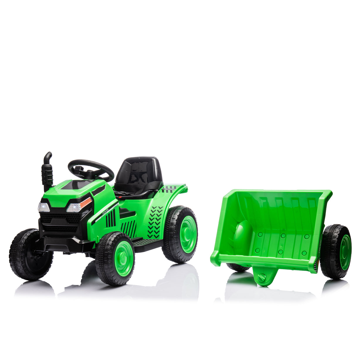 12V children ride the electric tractor "Black Knight" with a detachable storage tugboat and power display screen. - V.I.P Digital Presence