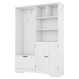 Multi-functional Hall Tree with Storage Shelves Drawers Cabinet Elegant Hallway Shoe Cabinet with Bench Modern Coat Rack White - V.I.P Digital Presence