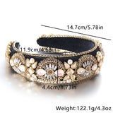 Super Sparkling Diamond Pearl Hair Hoop Baroque Retro Women's Sponge Head Hoop Headpiece - V.I.P Digital Presence