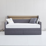 Twin Size Daybed with Storage Drawers, Upholstered Daybed with Charging Station and LED Lights, Gray - V.I.P Digital Presence
