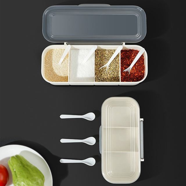 Japanese minimalist seasoning box, kitchen supplies, transparent multi grid with lid for household use - V.I.P Digital Presence