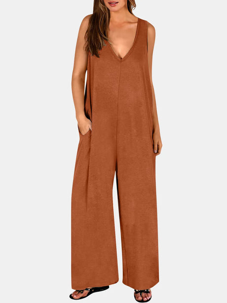 V-Neck Wide Strap Jumpsuit - V.I.P Digital Presence