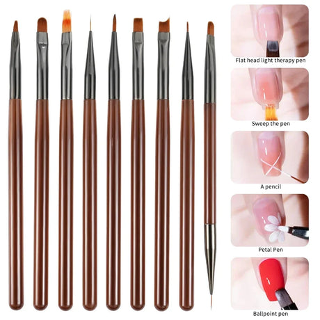 9PCS UV Gel Nail Brush Liner DIY Painting Pen Manicure Acrylic Drawing Brush for Nail Art Design Nails Tip Display Painting Tool - V.I.P Digital Presence