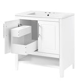30" Bathroom Vanity with Sink  Multi-functional Bathroom Cabinet with Doors and Drawers Solid Frame and MDF Board, White - V.I.P Digital Presence