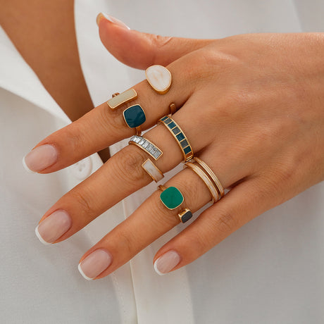 French retro irregular alloy ring light luxury style geometric drip oil ring set - V.I.P Digital Presence