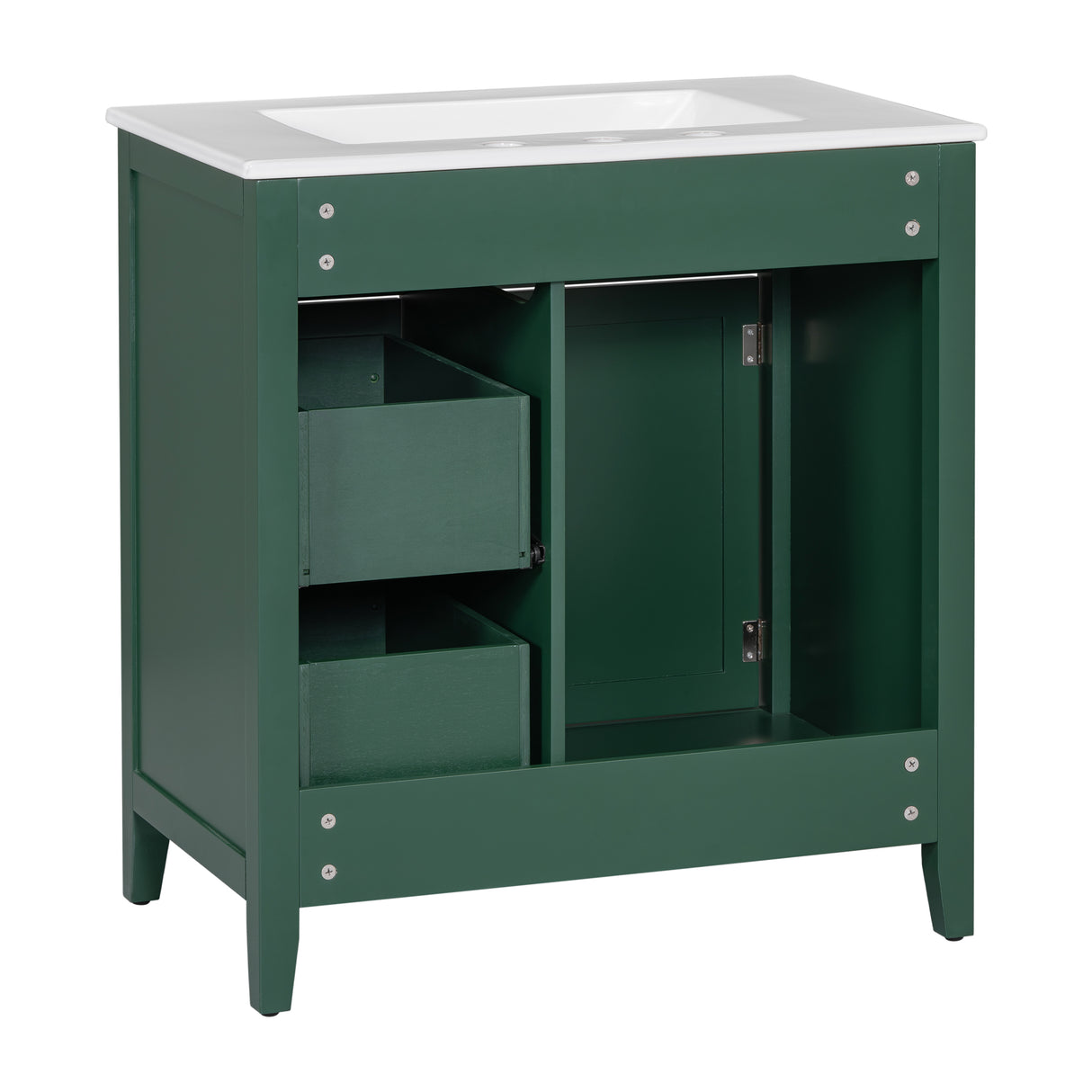 30" Bathroom Vanity with Sink Top, Bathroom Vanity Cabinet with Door and Two Drawers, Solid Wood Frame, One Package, Green - V.I.P Digital Presence