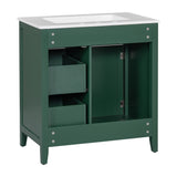 30" Bathroom Vanity with Sink Top, Bathroom Vanity Cabinet with Door and Two Drawers, Solid Wood Frame, One Package, Green - V.I.P Digital Presence
