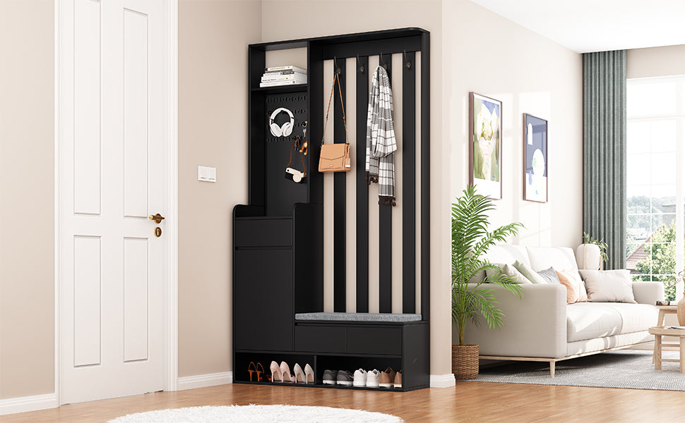 39.3'W70.8'H multifunctional corridor shoe cabinet with soft padded nail board and black hanger with entrance hook - V.I.P Digital Presence