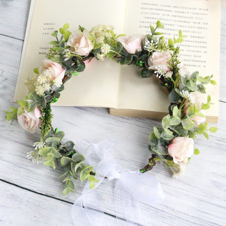 Forest style curled edge rose headband simulated starry sky flower wreath bride's wedding headpiece - V.I.P Digital Presence
