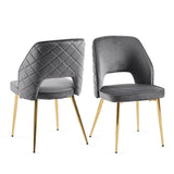 Gray Velvet Dining Chairs with Metal Legs and Hollow Back Upholstered Dining Chairs Set of 4 - V.I.P Digital Presence