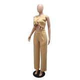 Round Neck Casual Sleeveless Sexy Top with Slim Long Pants Two-Piece Women's Set - V.I.P Digital Presence