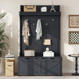Hall tree with storage desk, entrance desk with drawers and 5 hooks, display rack, dark blue - V.I.P Digital Presence