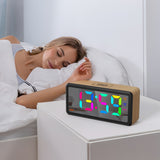 LED Wood-Grain Wooden Clock, RGB Color-Changing Dimming, Daylight Saving Time & Week Display, Desktop Electronic Alarm Clock - V.I.P Digital Presence