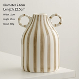 Hand drawn dual ear striped niche ceramic vase dining table flower arrangement ornament large belly simple floral ware - V.I.P Digital Presence