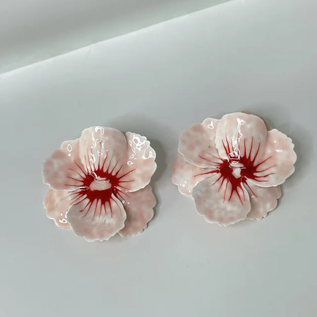 Metal Pink Drops Glaze Enamel Flower Earrings for Women Girl European and American Personality Exaggerated Romantic Jewelry Gift - V.I.P Digital Presence