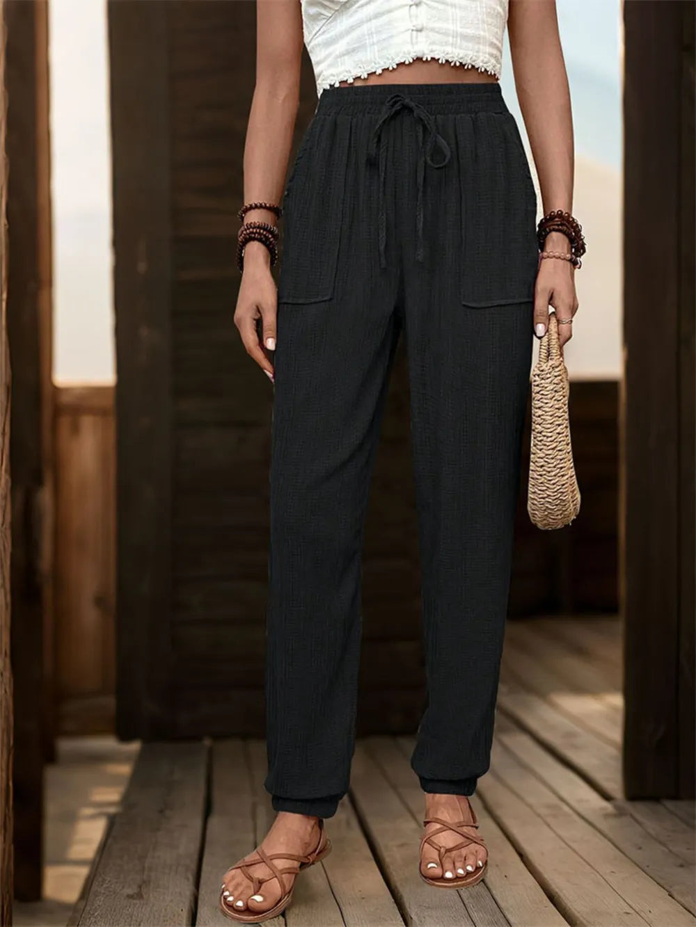 Perfee Textured High Waist Joggers - V.I.P Digital Presence