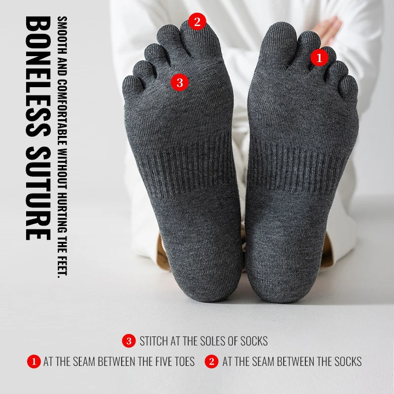 1 pair Pure Cotton Five Finger Short Socks Men Sweat Absorbent Antibacterial Breathable Mesh Boat Socks Running Sports Toe Sock - V.I.P Digital Presence