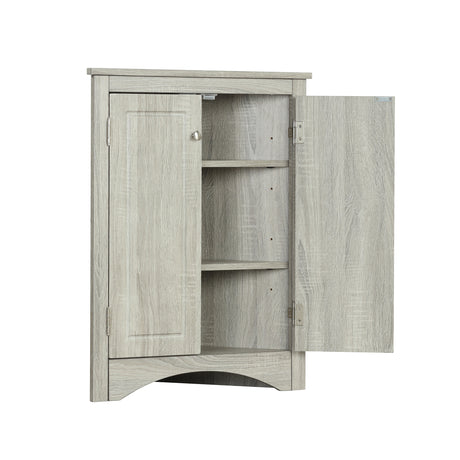 Oak Triangle Bathroom Storage Cabinet with Adjustable Shelves, Freestanding Floor Cabinet for Home Kitchen - V.I.P Digital Presence