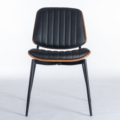 2-piece retro linen chair set with curved wooden backrest, cushioned seat, adjustable metal legs, (Black PU) - V.I.P Digital Presence