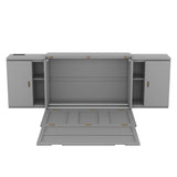 Full Size Murphy Bed with Shelves, Cabinets and USB Ports,Gray