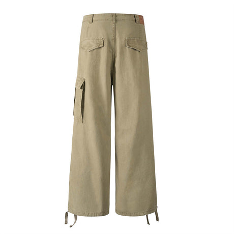 Workwear Straight Leg Long Pants Men's Vibe American Style Pleated Design Irregular Pocket Drawstring Loose Casual Trousers - V.I.P Digital Presence