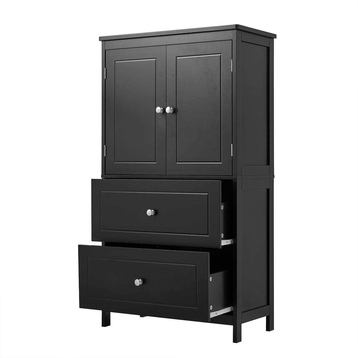 Bathroom Storage Cabinet, Cabinet with Two Doors and Drawers, Adjustable Shelf, MDF Board, Black - V.I.P Digital Presence