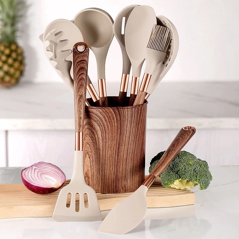 10 Pieces Kitchen Tools Set Wooden Handle Cooking Kitchen Utensil Set Silicone Utensils - V.I.P Digital Presence