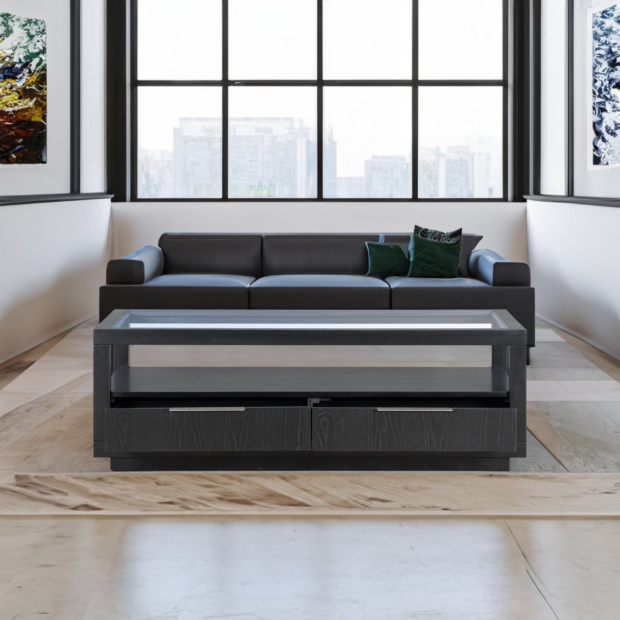 U-Can modern wooden coffee table with 2 drawers and minimalist display coffee table with transparent tempered glass - V.I.P Digital Presence