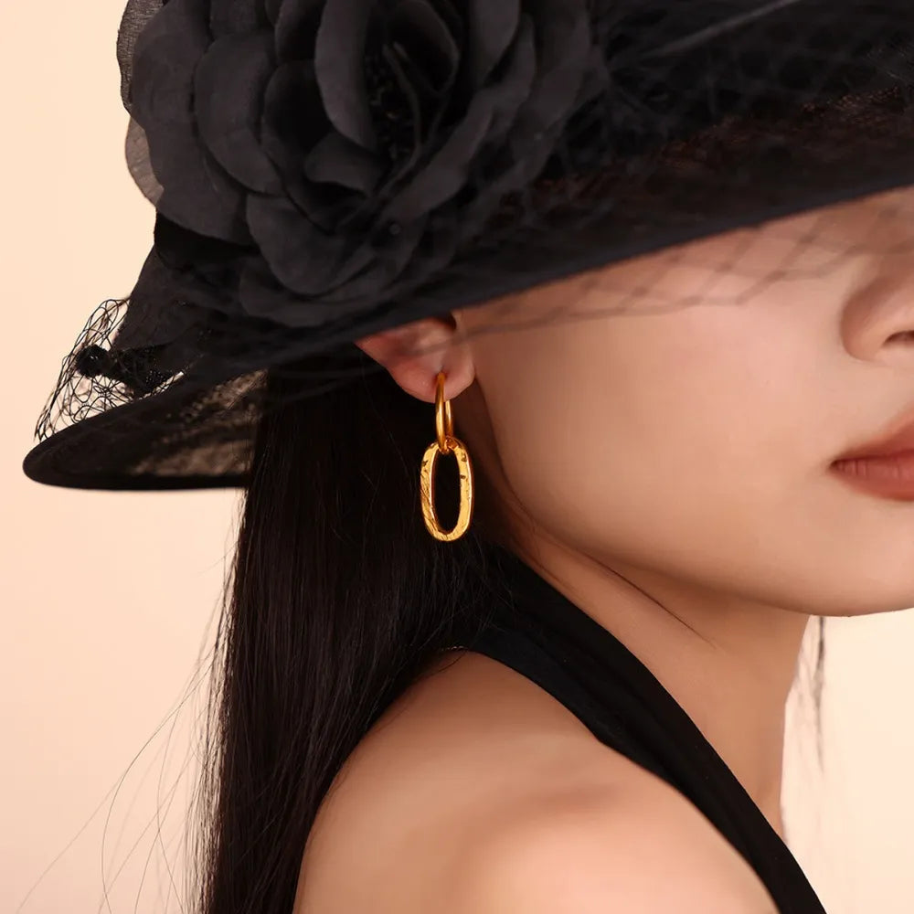 Geometric ring buckle ear ring retro asymmetric design titanium steel ear jewelry - V.I.P Digital Presence