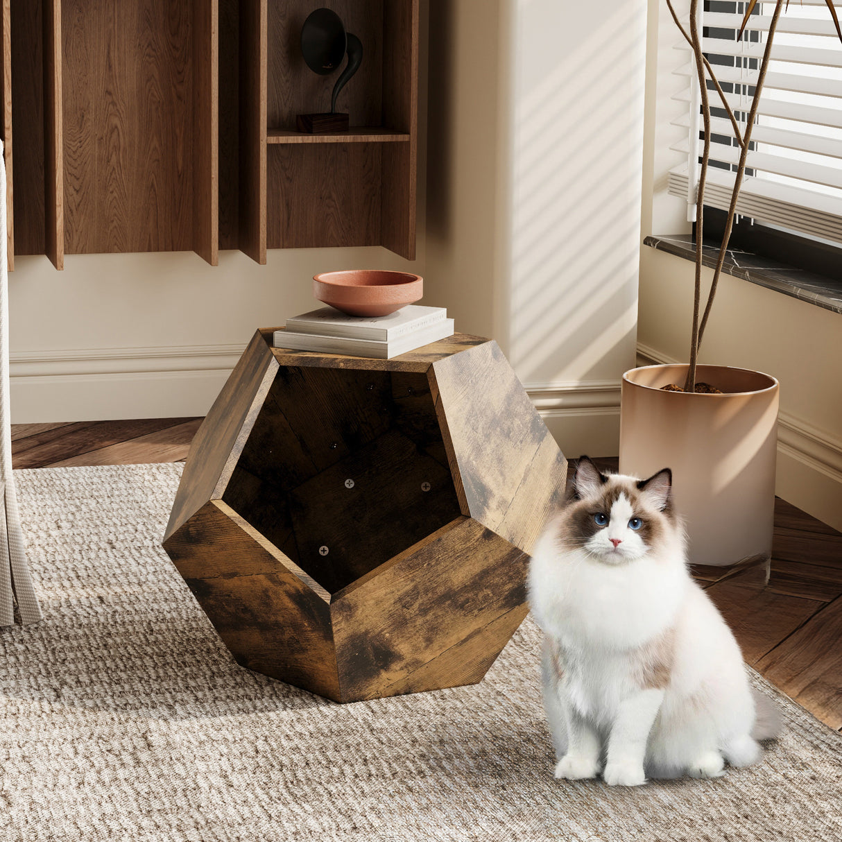 25.98'' Shaped Modern Pet Furniture Cat Kennel Side Table MDF Multi-Purpose Furniture Antique Wood Color - V.I.P Digital Presence