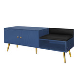 Modern Shoe Storage Bench with Hidden Storage and Upholstered Cushions for Bedside, Living Room and Entryway (Navy) - V.I.P Digital Presence