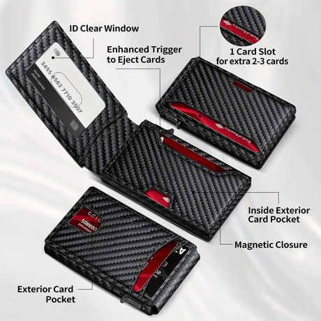 Carbon fiber patterned men's wallet wallet two fold flip card box anti-theft brush wallet magnetic suction side push card bag - V.I.P Digital Presence