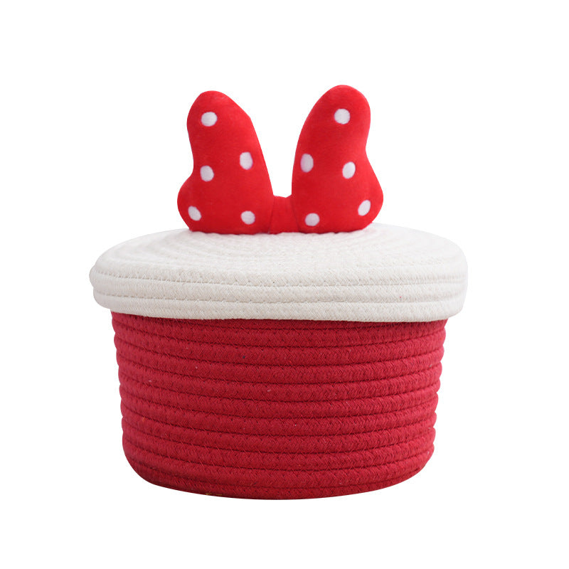 Cartoon cute home desktop sundries storage basket bedroom ornaments cotton rope storage basket with lid - V.I.P Digital Presence