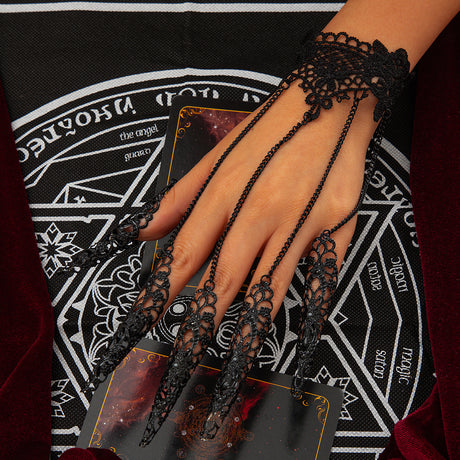 Sweet Cool Style Black Diamond Set Tassel Bracelet Halloween Lace Alloy Finger Bracelet for Women - V.I.P Digital Presence