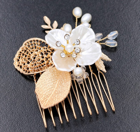 Golden leaf hair comb bridal headdress insert comb jewelry - V.I.P Digital Presence